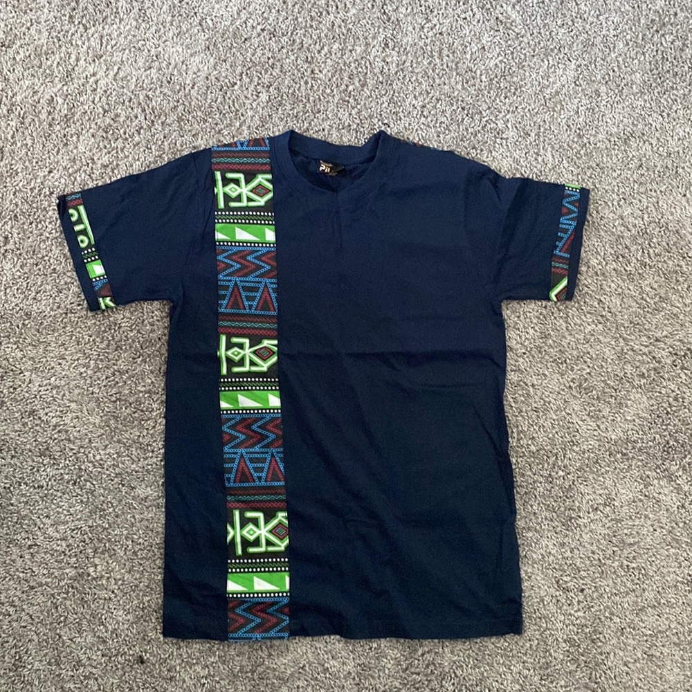 African pattern navy blue tee